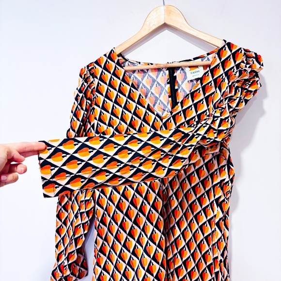 FARM RIO Orange & Navy Geometric Cotton Mini Dress | Medium * - Picture 10 of 12